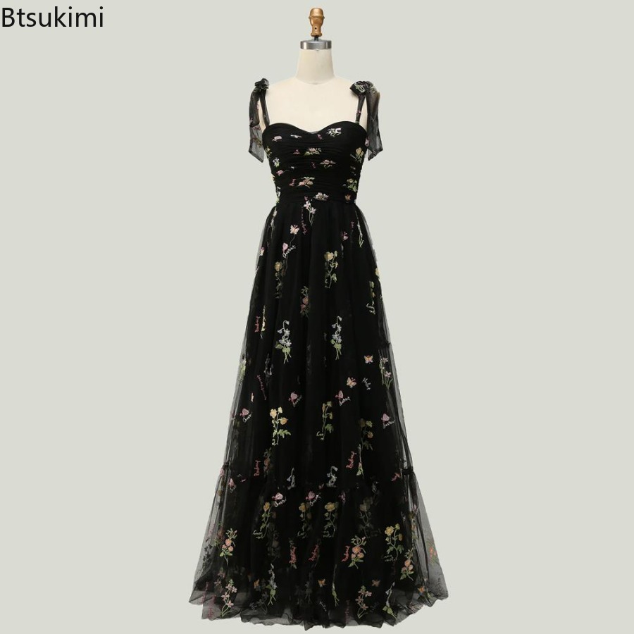 Robe de soirée élégante pour femmes, bretelles en maille, sans manches, dentelle brodée, dubaï, robe de Banquet, robes de bal, nouvelle collection 2026