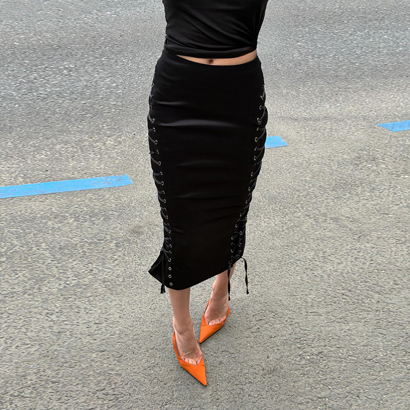 Jupe midi pour femme, taille haute, avec lacets latéraux, jupe moulante ajustable à la taille, idéale pour les sorties en ville, nouvelle collection 2026 pour femmes.