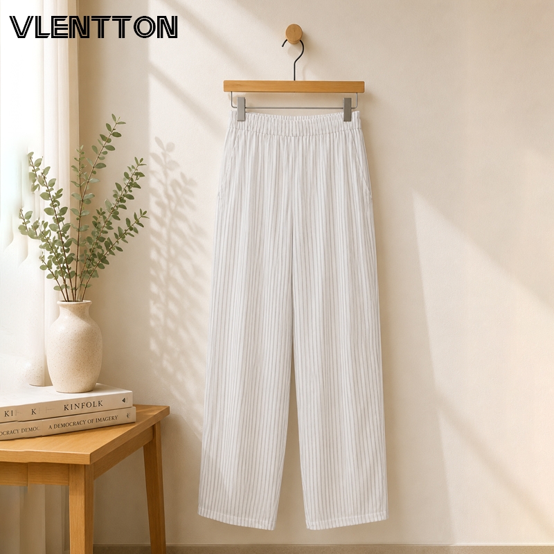 Pantalon rayé élégant pour femme, taille haute, coupe droite, pour le bureau, pantalon de travail fin
