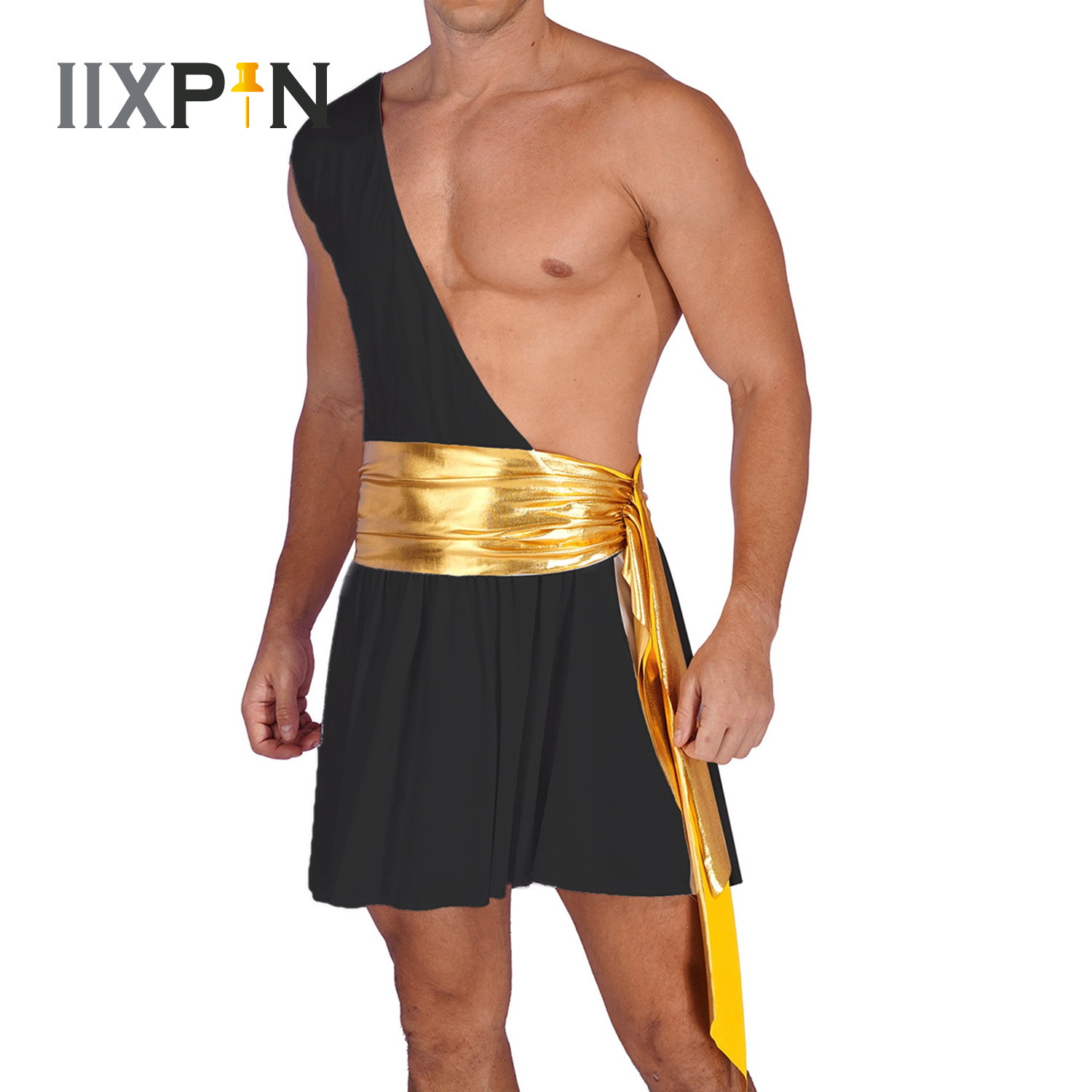 Costume de guerrier de chevalier d'halloween pour hommes, tenue de Cosplay de gladiateur de dieu grec ancien, robe à volants, Costume de spectacle sur scène métallique