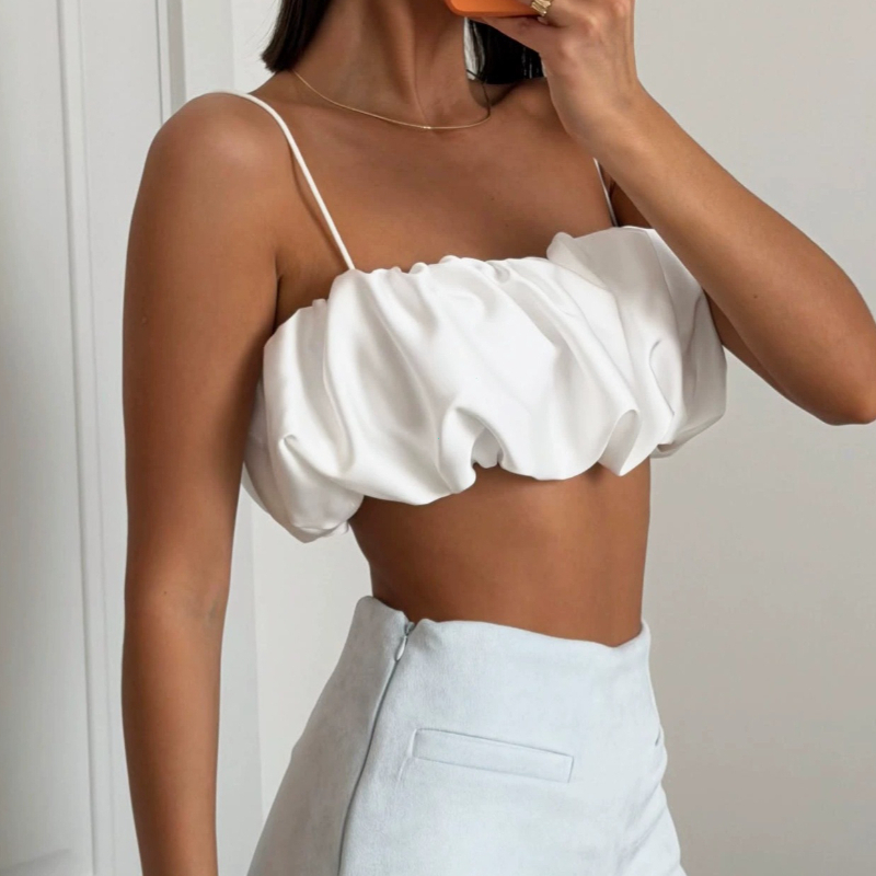 Camisole Chic et Décontractée pour Femme, Dos Nu, à Plis Floraux, Printemps-Été, Ample et Douce, Idéale pour la Plage, les Voyages et les Vacances