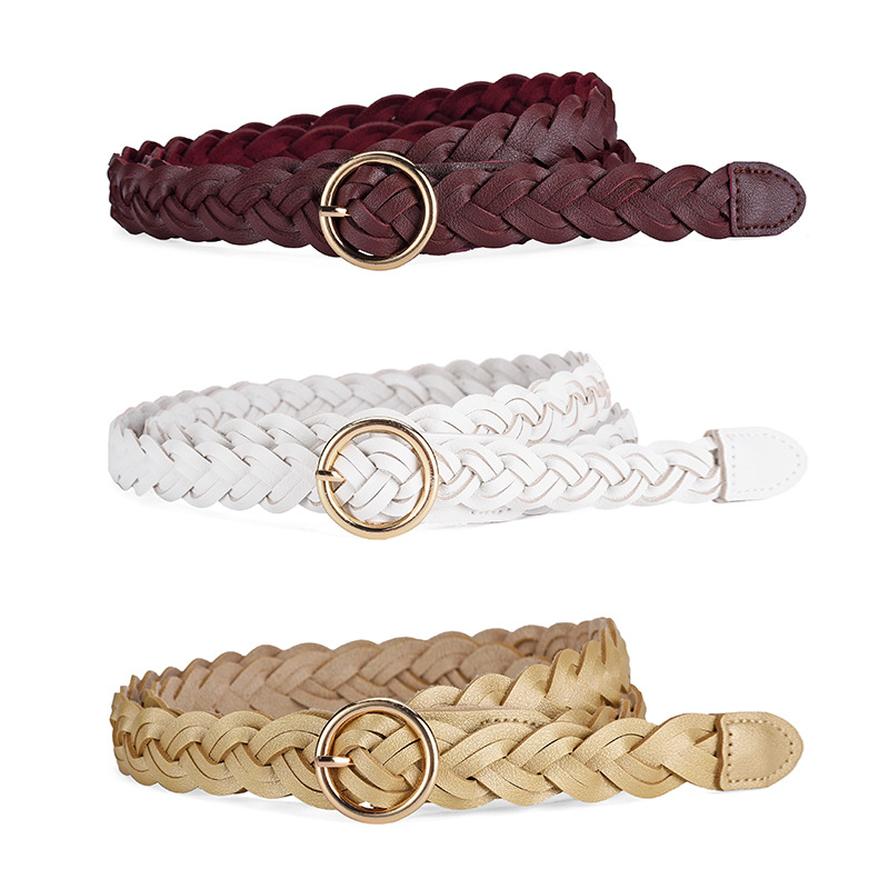 Ceinture pour femmes nouvelle mode polyvalente tressé Simple décoratif boucle ronde ceinture pour les femmes