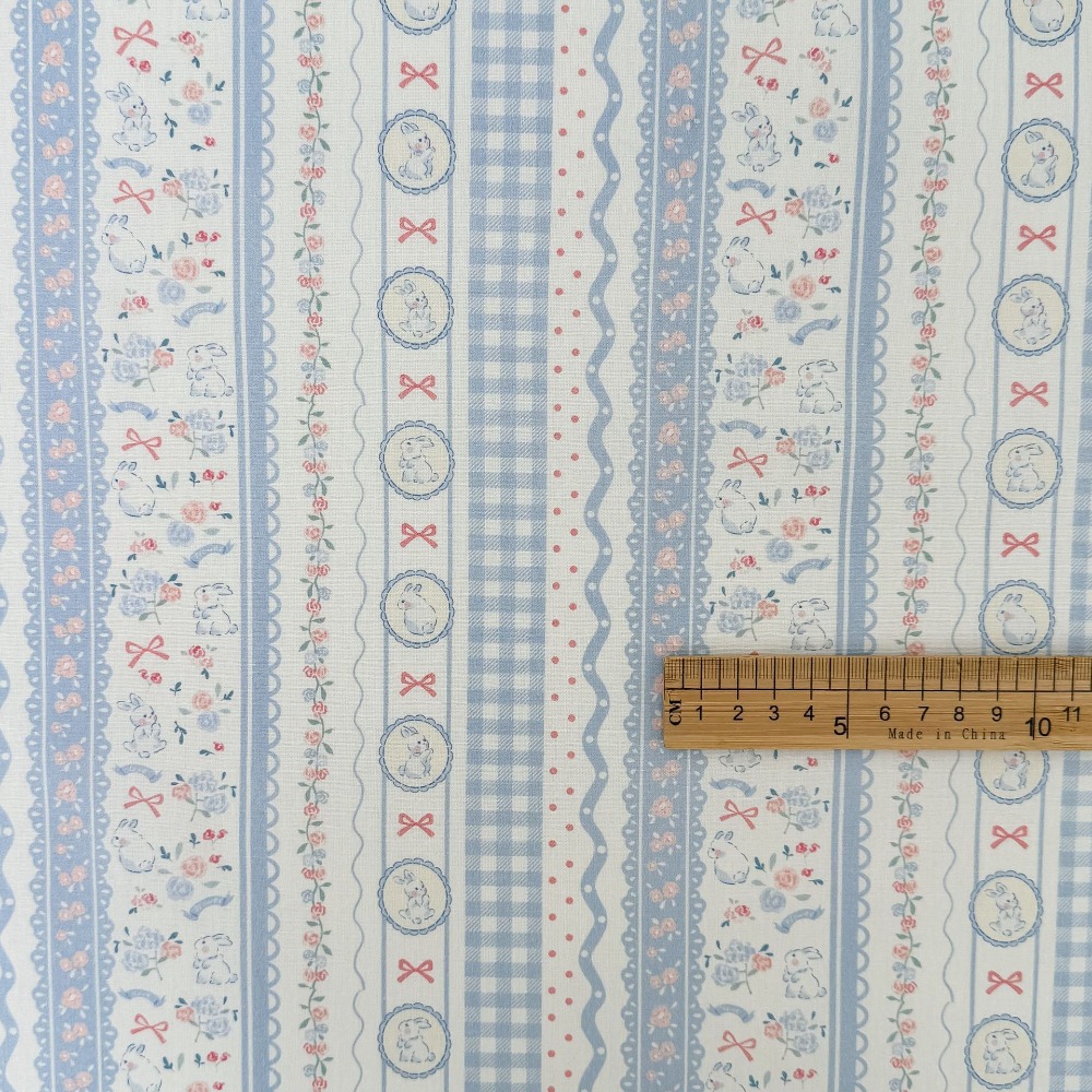 Tissu en coton imprimé numérique, mignon dessin animé rayé, nœud de lapin Floral, matériel de sac pour vêtements pour enfants