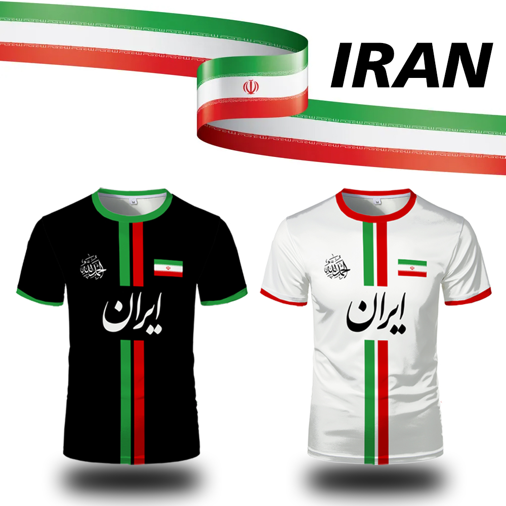Iran Football Jersey Sports d'été respirant séchage rapide col rond manches courtes T-shirt drapeau iranien motif de carte unisexe hauts cadeau