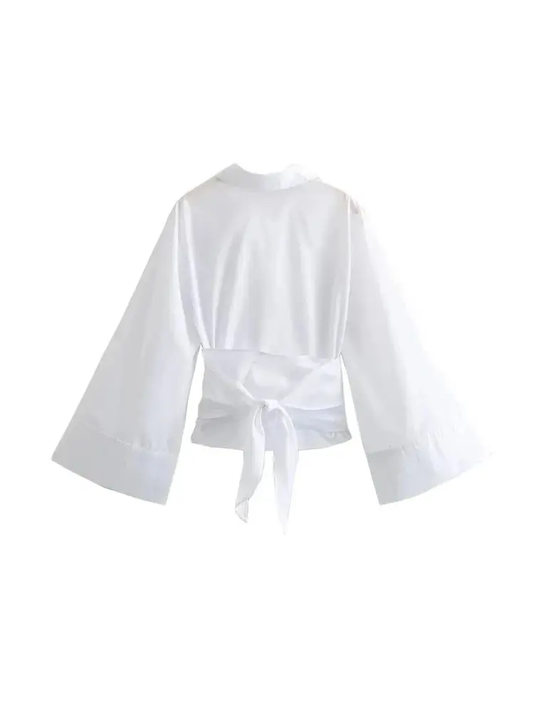Chemisiers kimono à manches longues pour femmes avec nœud papillon, boutons sur le devant, chemises féminines, tops chics, mode