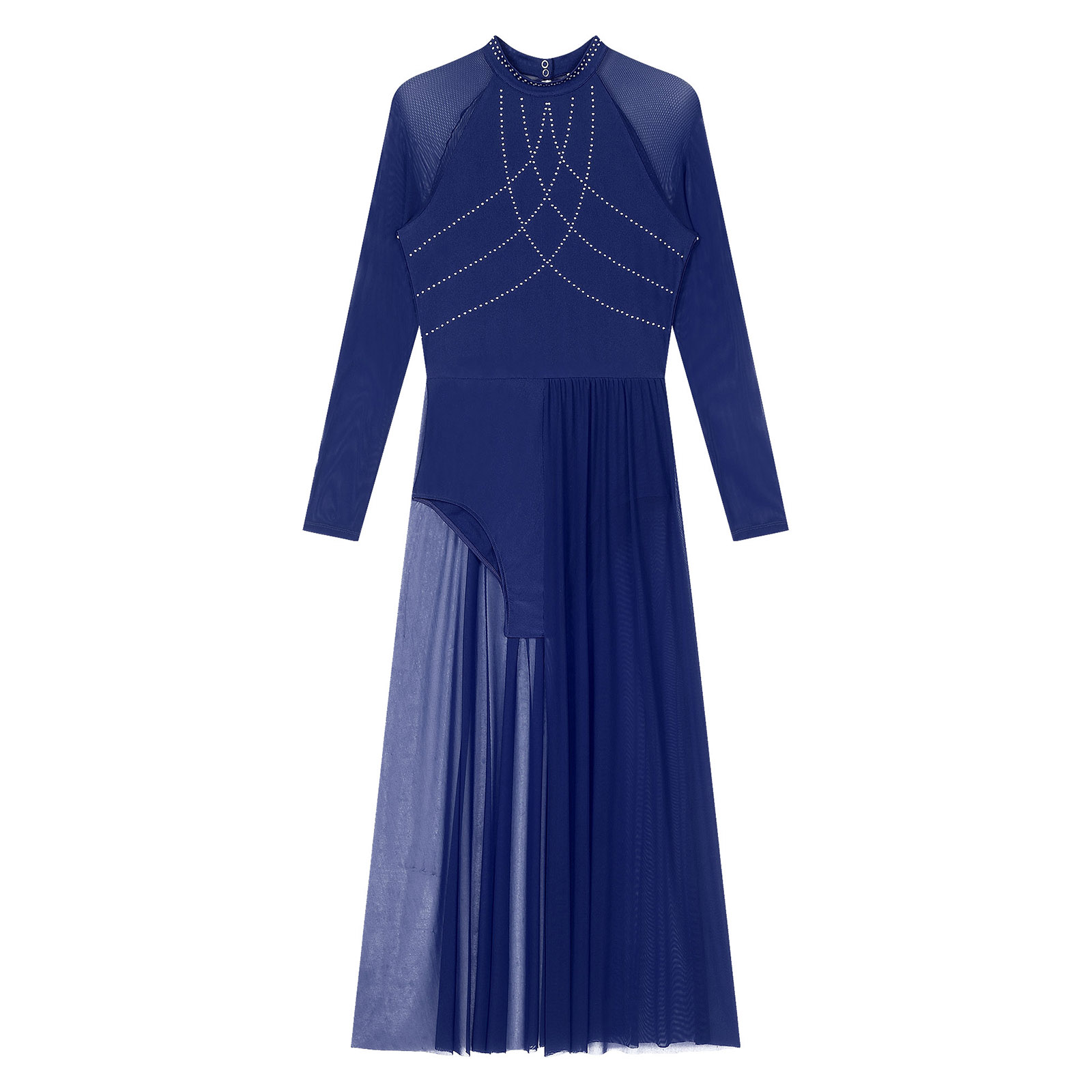Robe de spectacle de danse lyrique moderne pour femmes, justaucorps de Ballet, gymnastique, patinage, manches longues, strass, maille transparente, vêtements de danse