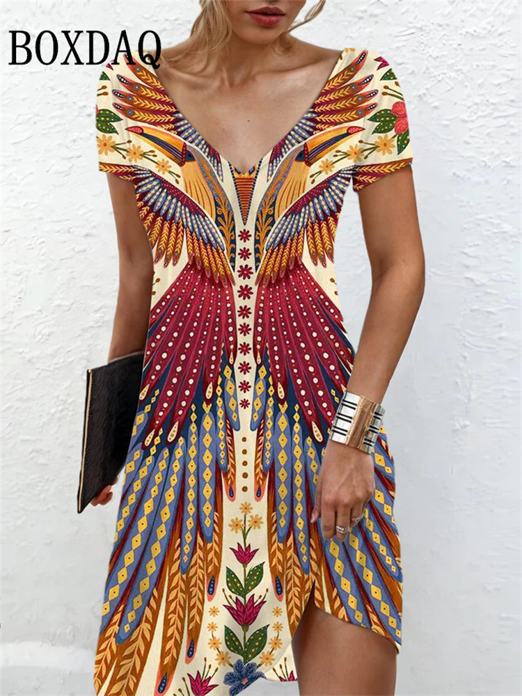 Robe mi-longue à manches courtes et col en V pour femmes, impression 3D abstraite, robes rétro adt décontractées, grande taille 6XL, mode d'été, nouveau, 2024