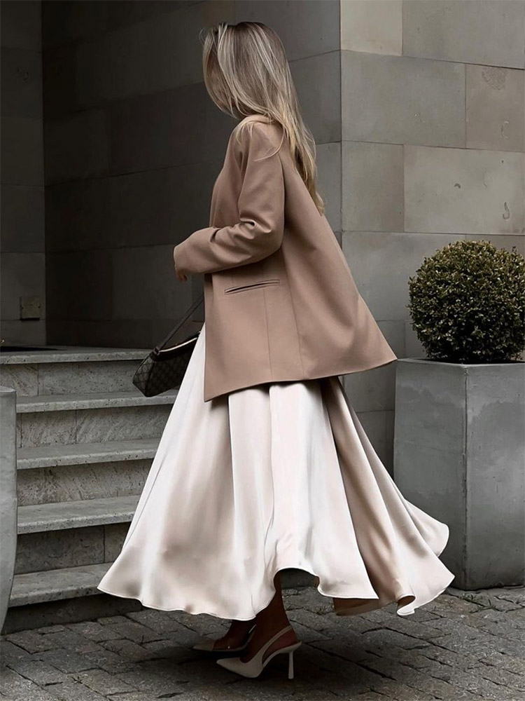 Jupe longue en Satin pour femmes, élégante, ample, taille haute, Maxi, Streetwear, classique, mode féminine, noire, 2025