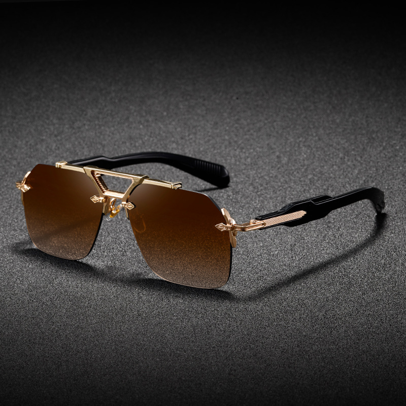 Nouvelles lunettes de soleil pour homme, style steampunk, design à double pont, sans monture, lunettes de pilote, protection UV, lunettes de protection rétro