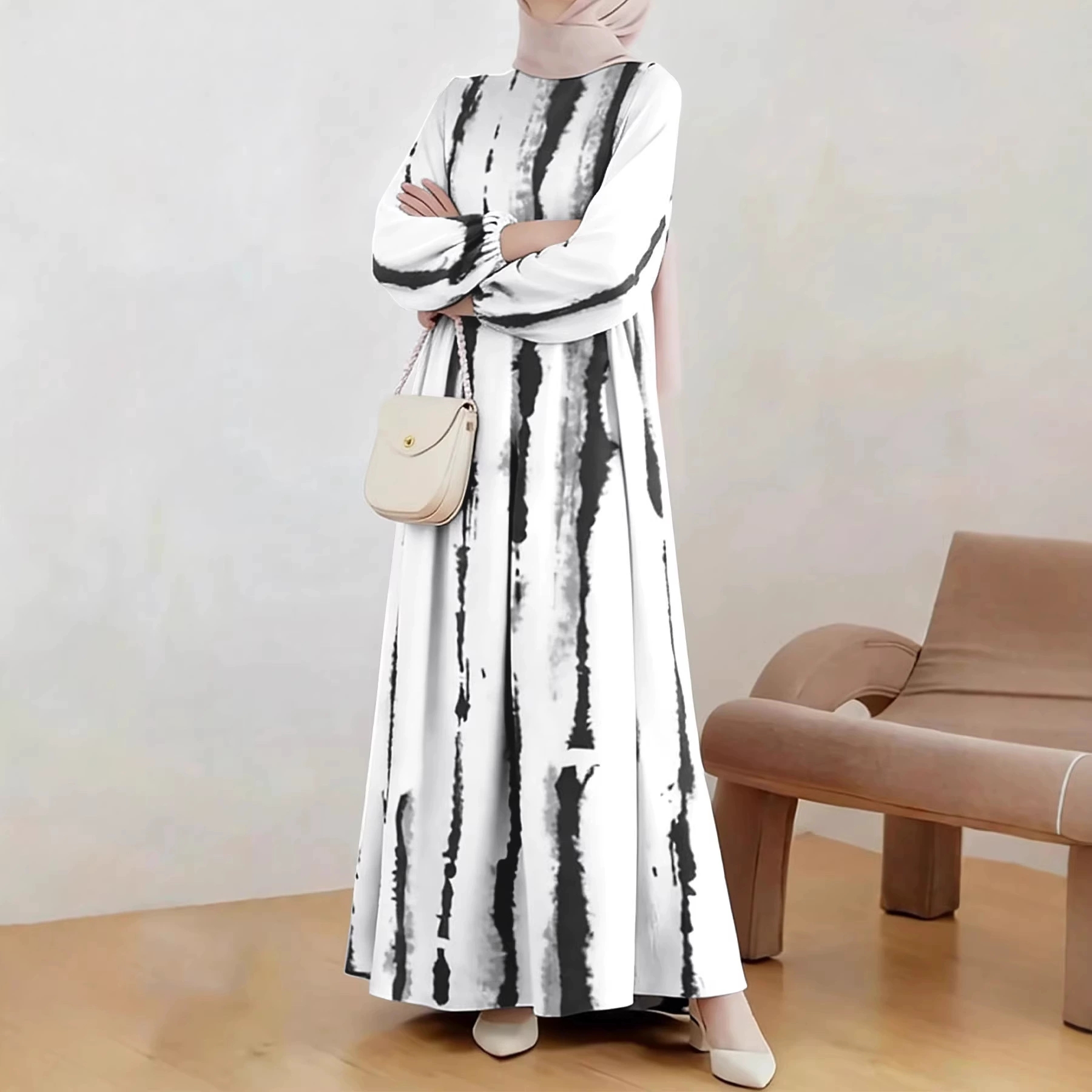 Abayas en coton pour femmes musulmanes, robe ample Dashiki à manches chauve-souris, robe femme
