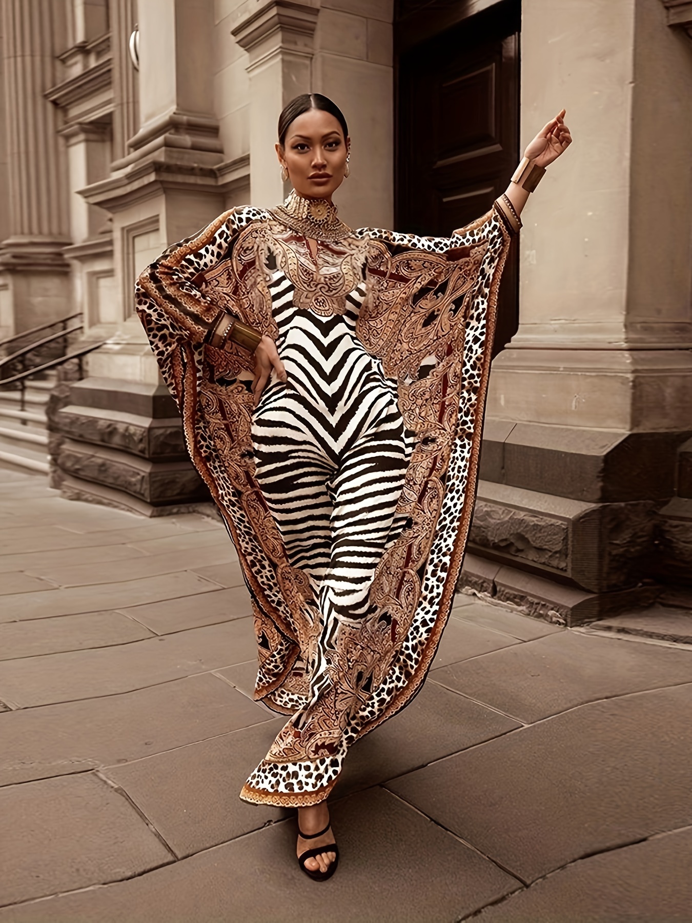 Printemps et été nouveaux vêtements élégants pour femmes européennes et américaines, jupe imprimée de style ethnique rétro du moyen-orient, robe ample musulmane grande taille, robe de banlieue élégante