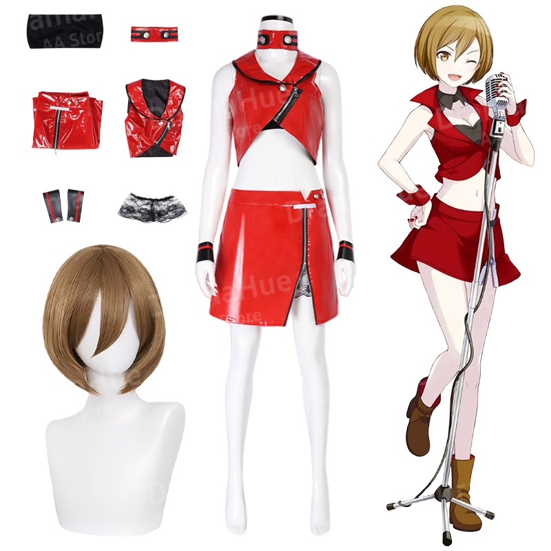 Tenue de cosplay Meiko pour jeu, comprenant Hauts, Jupe, Manteau, Legging, Ornement de cou, Costumes Meiko, Perruque, Uniforme, pour Halloween, Carnaval, Adultes Femmes