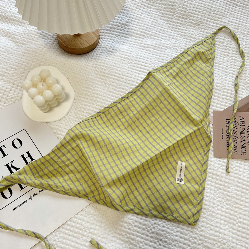 Écharpe triangulaire à carreaux coréens pour femmes, coton et lin, mode polyvalente, petite écharpe décorative mignonne, printemps 2025