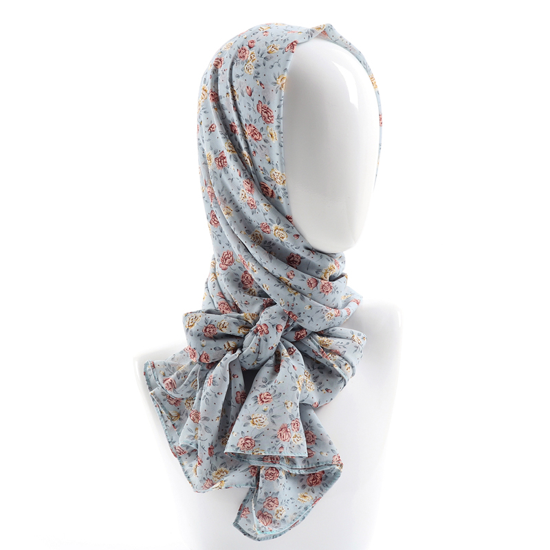 Écharpe en mousseline de soie à imprimé floral pour femmes, 70*180cm, douce, légère, longue, châle, hijab, foulard