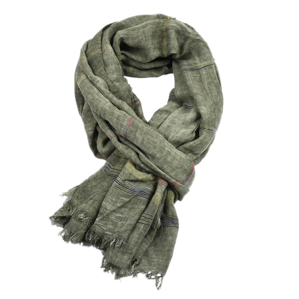 Écharpe d'hiver européenne et américaine pour hommes, en coton et lin, teint en fil rayé, châle Long avec pompon, accessoires masculins Bufanda