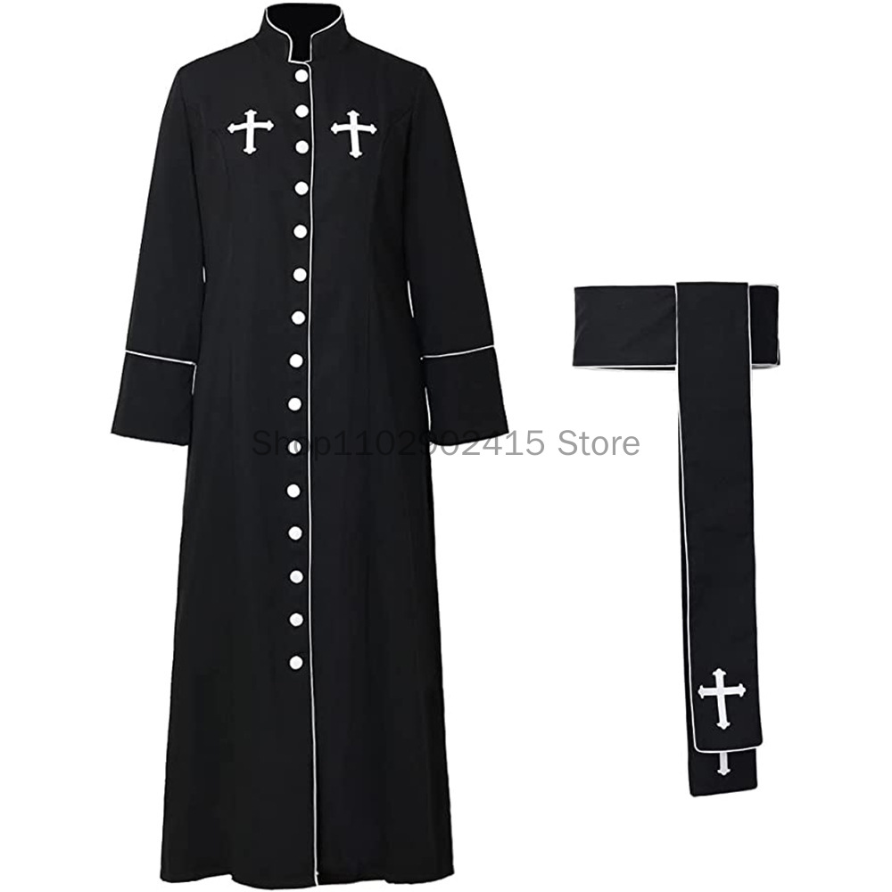 Costume de Prêtre Noble Noir et Blanc pour Homme Adulte, Pasteur Religieux, Père, Halloween, ixde Pourim, Robe de Cosplay du Barrage de Mardi Gras
