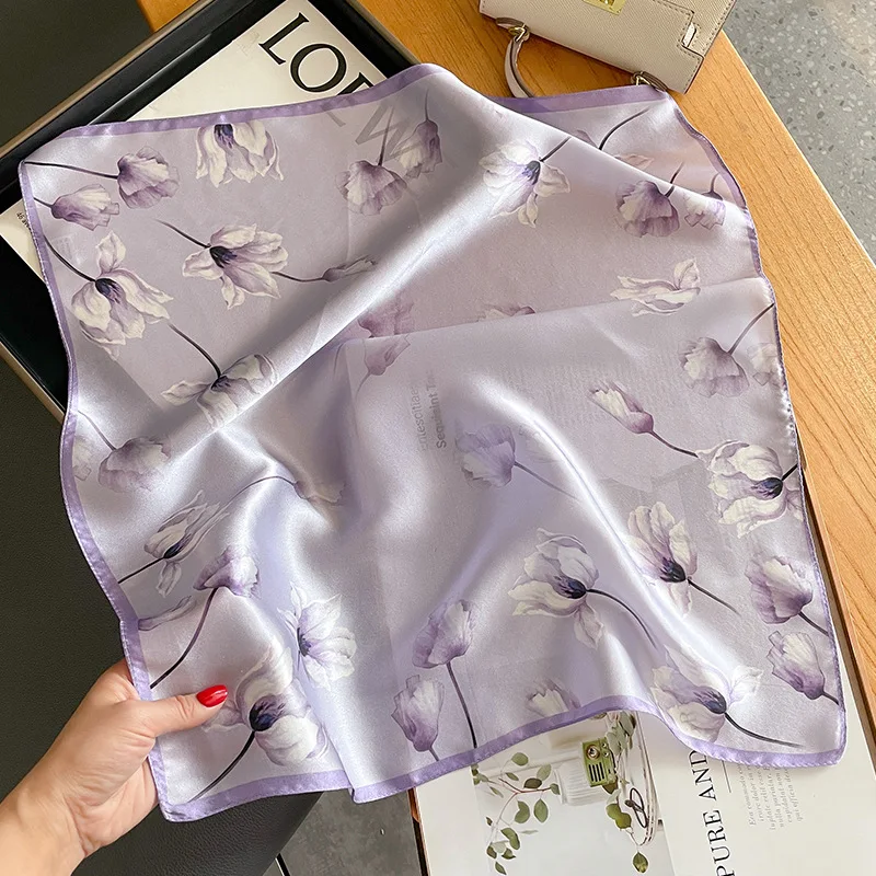 Foulard carré de luxe imprimé Floral 100% soie naturelle pour femmes, Foulard, bandeau, cravate, poignée de sac, ruban cadeau