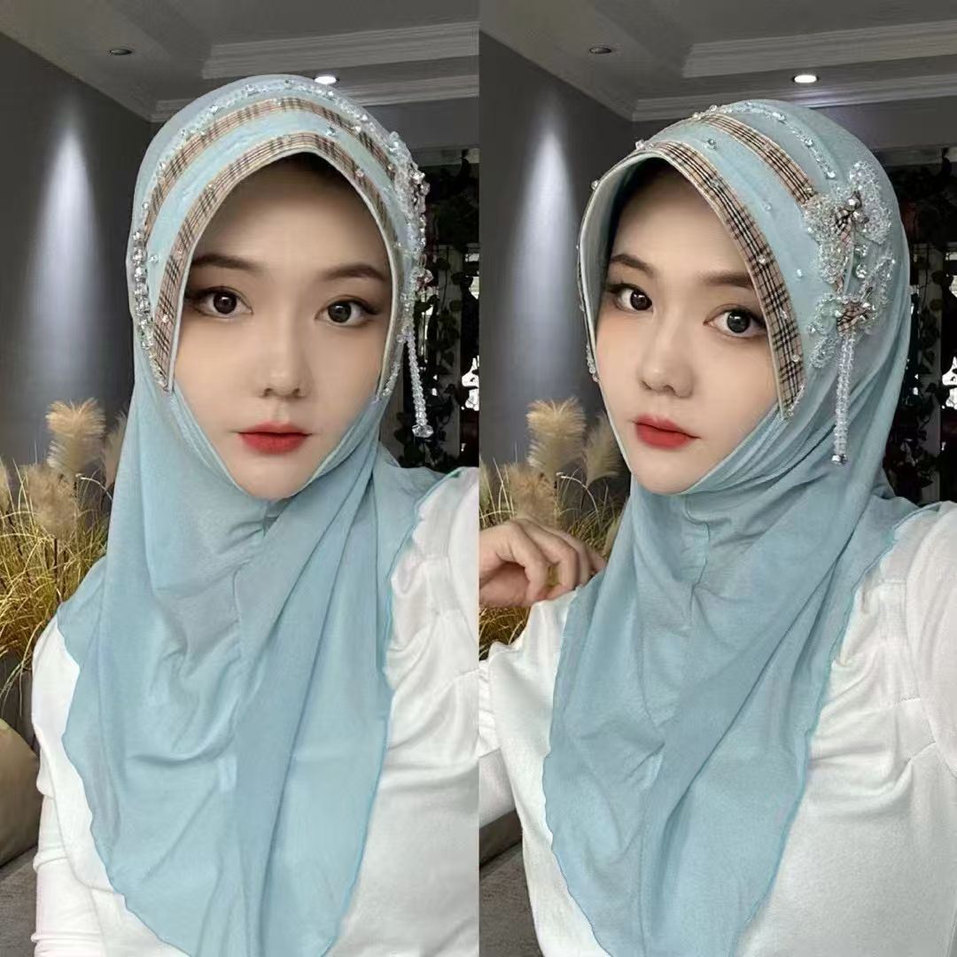 Hijabs pour femmes musulmanes violet rose avec perles glands Eid prière foulard soirée luxe malaisie Islam Kufi écharpe