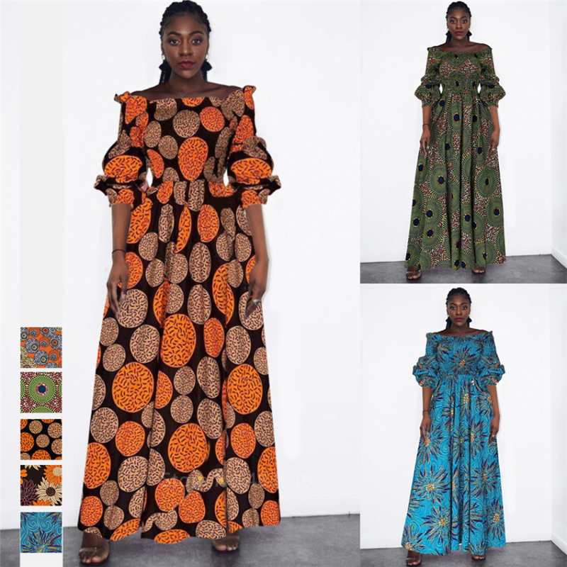 Robe de Soirée à Imprimé National Africain pour Femme, Décontractée, Sexy, Col Bateau, Maxi, Vintage, Manches sulf, Élégante, Nouvelle Collection