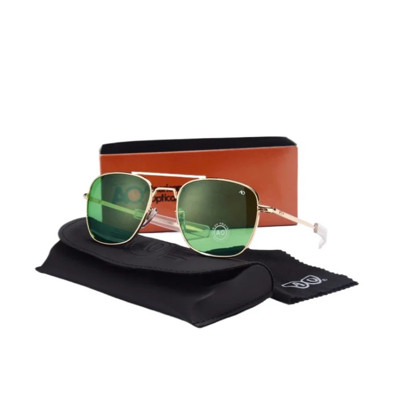 Lunettes de soleil pour hommes, marque AO, design militaire américain, verres optiques en verre, avec étui