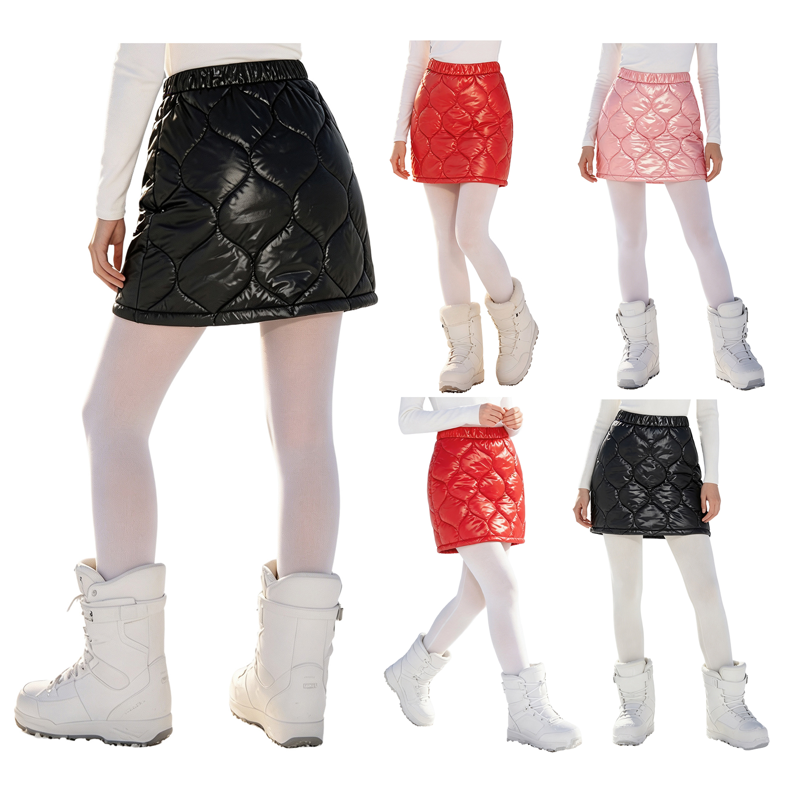 Jupe matelassée pour femmes, taille élastique, fermeture éclair latérale, mini-jupe trapèze, imperméable, rembourrée, pour club, fête, randonnée, marche