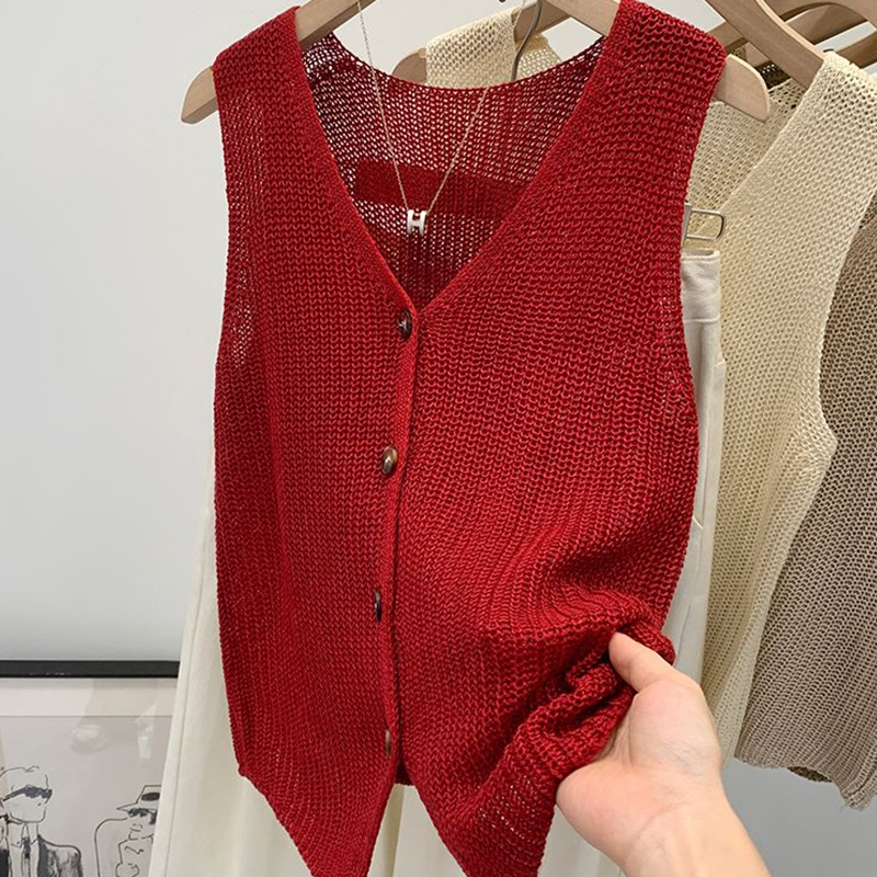 Gilet d'été coréen en coton et lin pour femmes, mode décontractée, couleur unie, ample, col en v