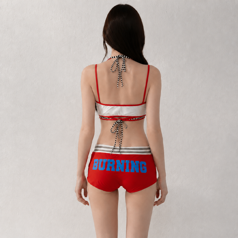 Ensemble 3 pièces pour femmes : débardeur imprimé lettres, short à cordon de serrage, tenue de plage, mode Y2K, vêtements décontractés pour les vacances