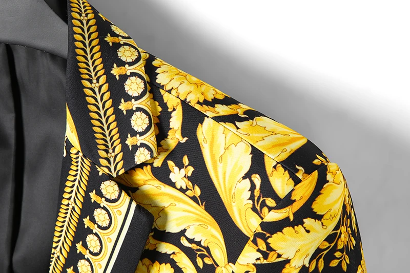Marque de luxe or Floral noir Blazer veste de haute qualité hommes femmes pic revers Baroque costume veste pour fête de mariage bal