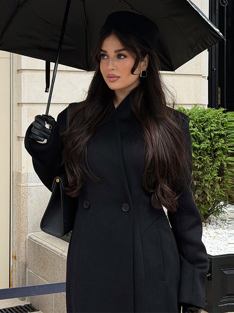 Manteau long pour femme automne 2026, élégant, col montant, manches longues, veste double boutonnage, nouvelle mode, vêtement d'extérieur cintré pour femme, style streetwear