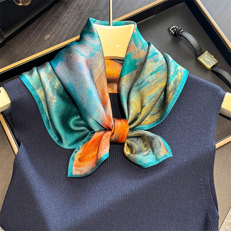 100% foulard en soie pour femmes 53cm luxe imprimé foulard printemps automne foulard marque fleurs motif conception sac à main décorer