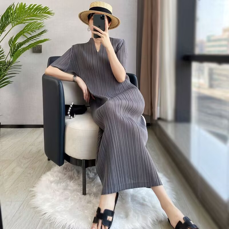 Robes de soirée robe femme maman tempérament mode jupe début du printemps et de l'été grande taille femme gros mm robe plissée ample