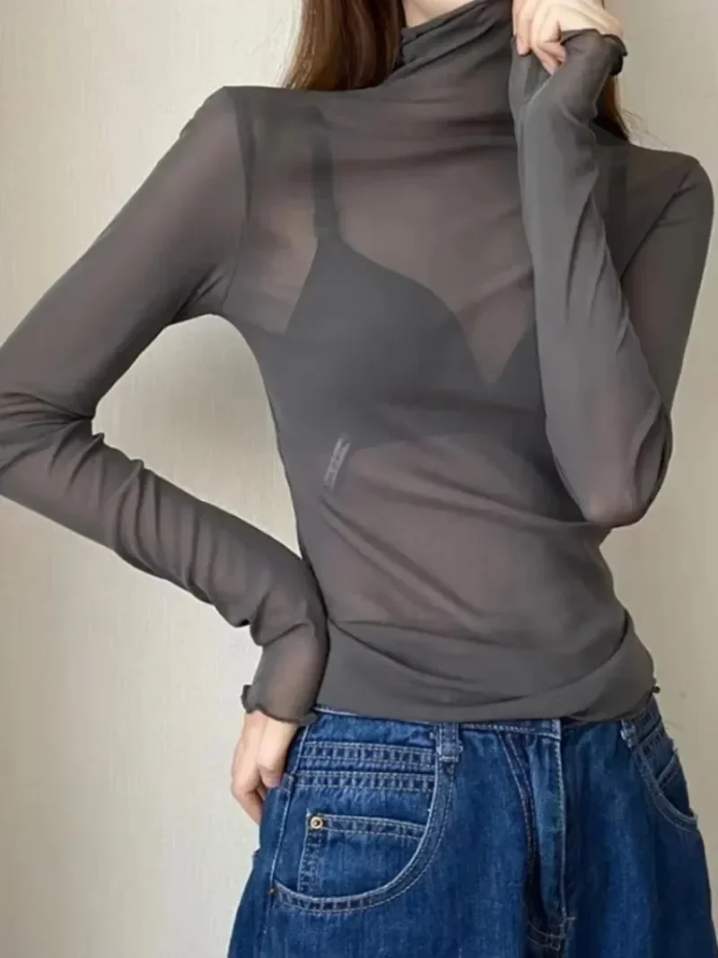 Ice InjMesh-Chemisier astronomique pour femme, T-shirt à manches longues, Vêtements d'été, Crème solaire, Bord Aura étranger, Tulle sexy