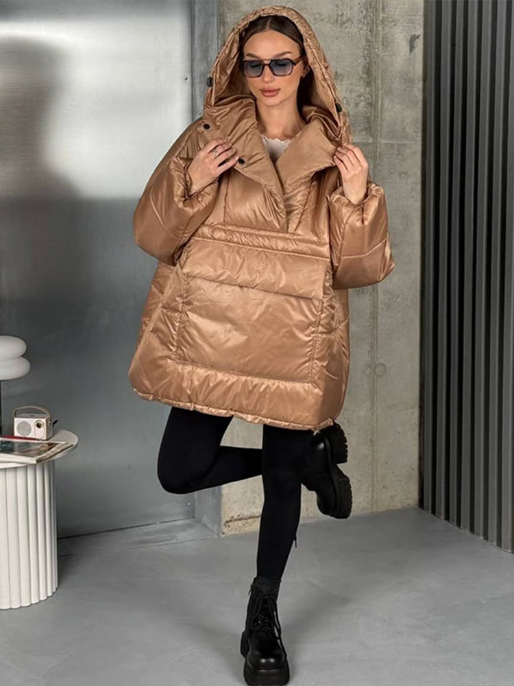 Manteau matelassé surdimensionné à capuche, grandes poches, ourlet à cordon de serrage, manches longues, coupe ample, décontracté, pour femmes, manteaux chauds, tenue polyvalente hiver 2026