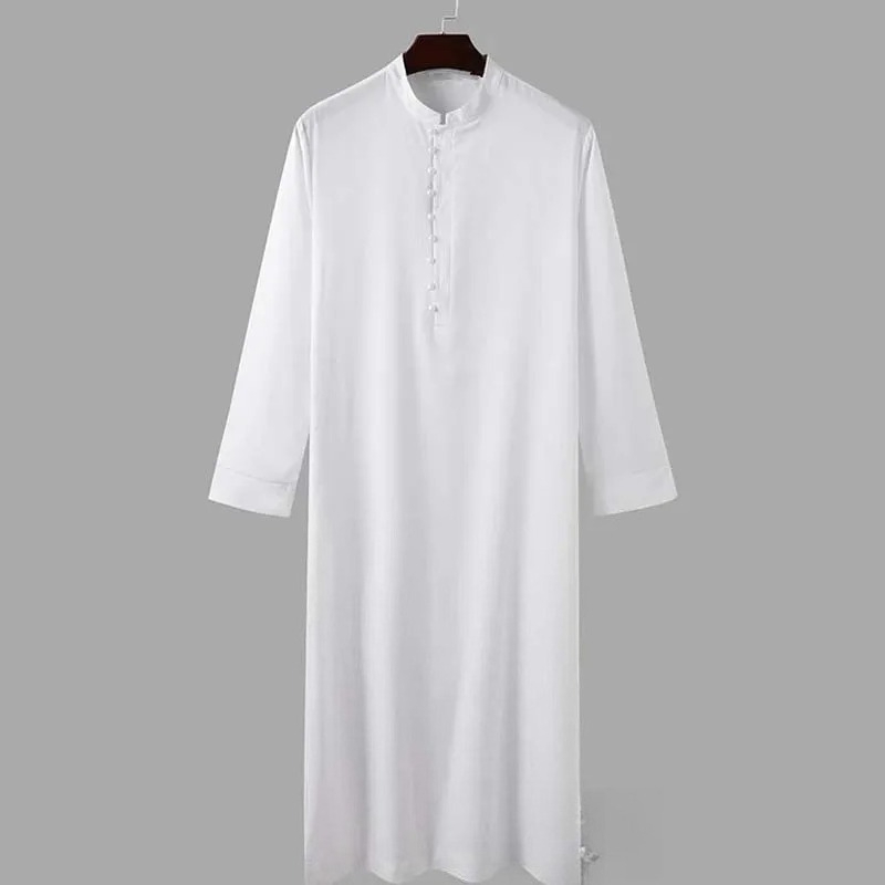 Eid Ramadan hommes musulmans Jubba Thobe saoudien islamique vêtements mâle prière Qamis Homme noir blanc caftan marocain tuniques à manches longues