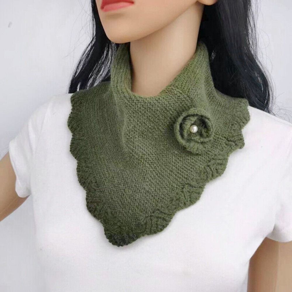 Écharpe Triangle en Tricot à Fleurs pour Femme, Foulard de la raq, Bord Ondulé, Faux Col, Poignées Amovibles, Coupe-Vent, Cache-Cou
