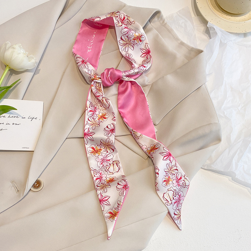 Rose maigre sac ruban écharpes pour femmes 7*130 cm mode impression doux Satin bandeau Foulard foulard femme cou cravate cheveux écharpe