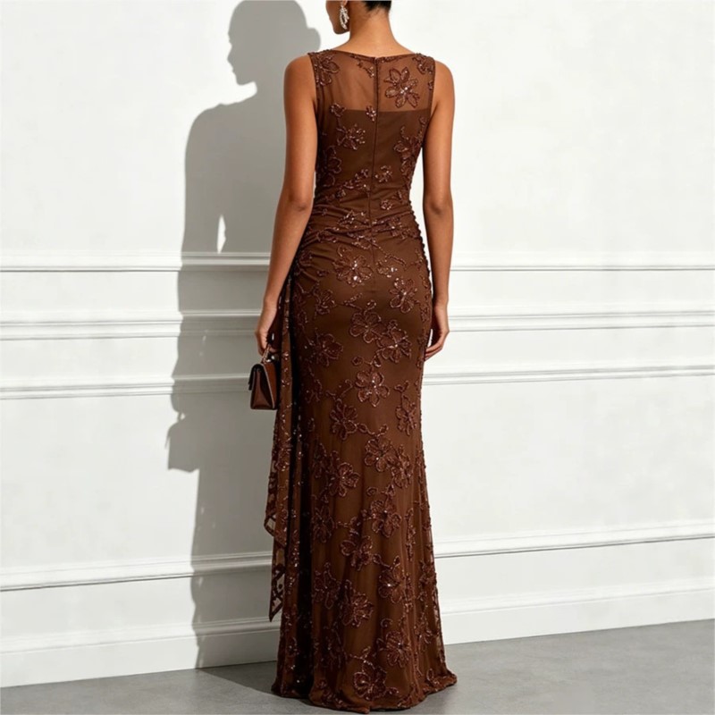 Robes de soirée formelles pour femmes, robes de soirée sirène sans manches avec appliques en dentelle, robes de soirée élégantes, robes de bal, robes de cocktail