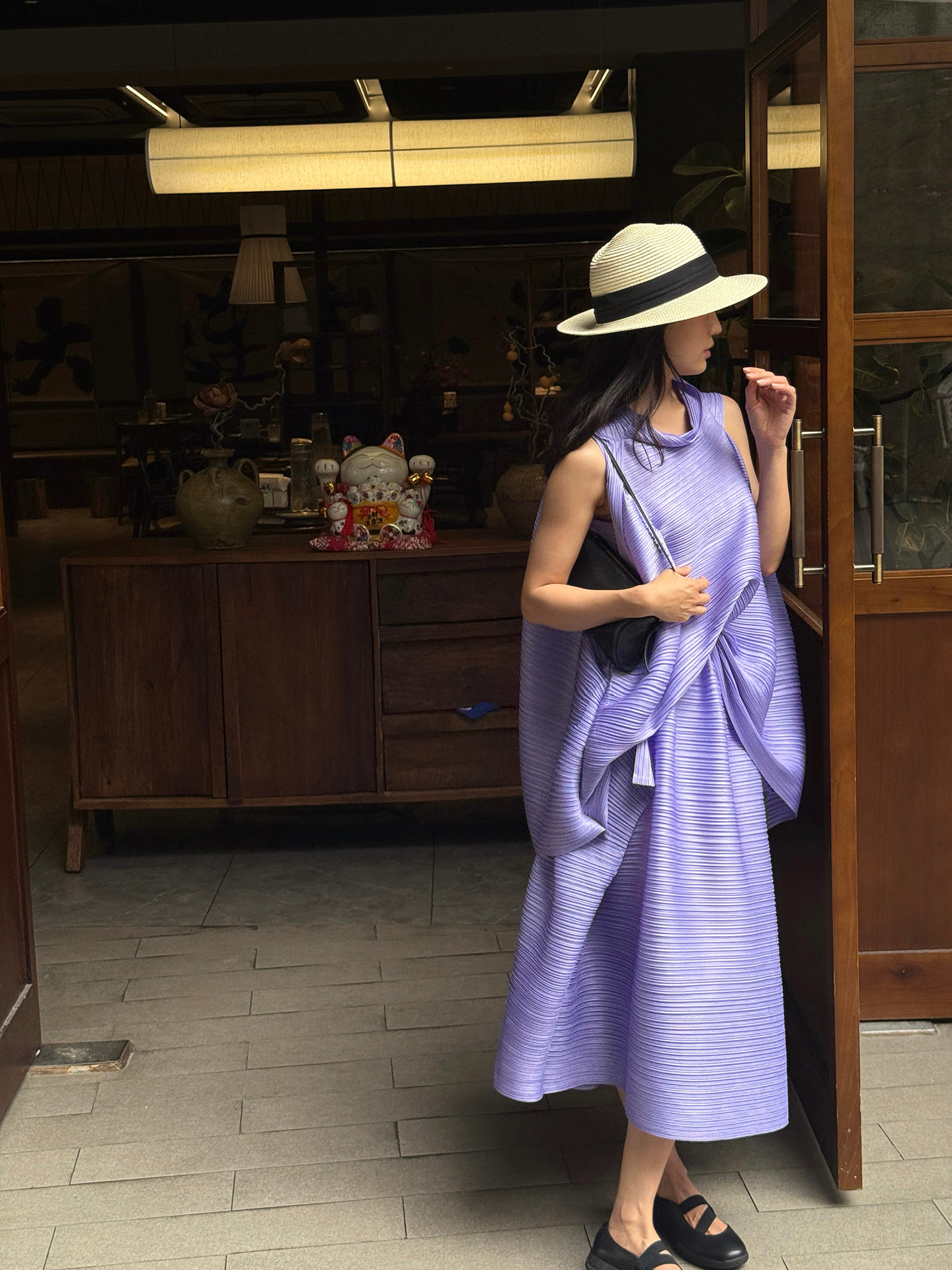 Ensemble jupe plissée et gilet sans manches Miyake pour femme, nouvelle collection été, à rayures horizontales élastiques, coupe ample trapèze