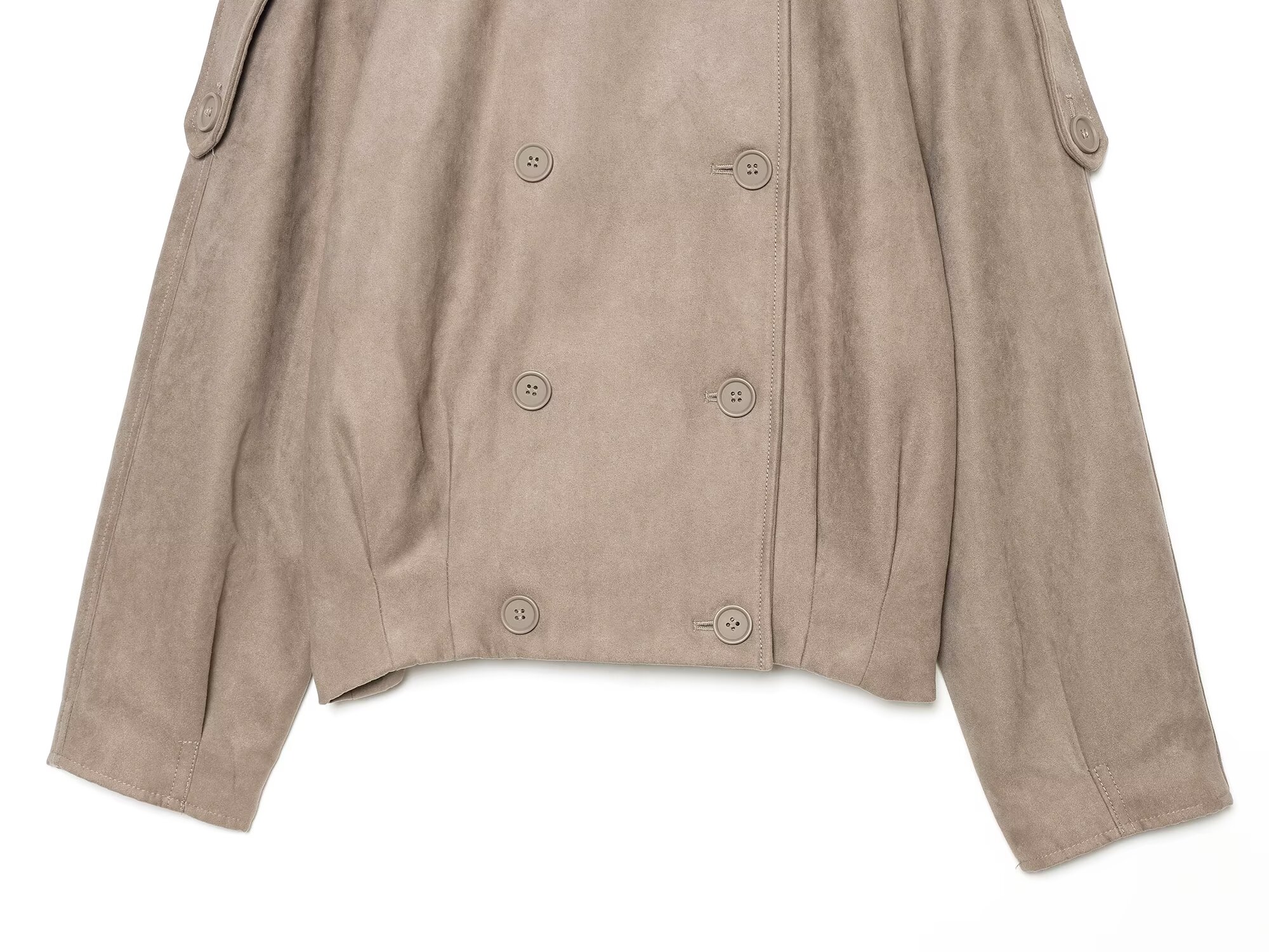 BSAY 2026 Manteau Trench Court Femme Automne à Double Boutonnage, Col Montant, Épaulettes, Manches Longues, Coupe Ajustée
