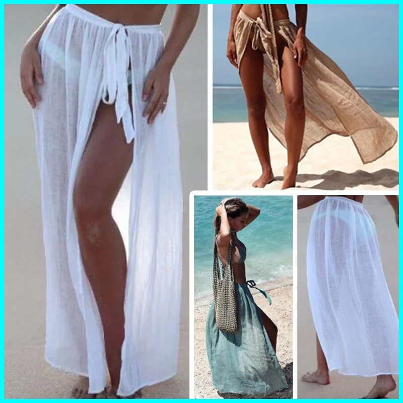 Robe de plage sexy à bandes, tunique de plage pour femme, paréo transparent pour maillot de bain, longue tunique de plage pour bikini