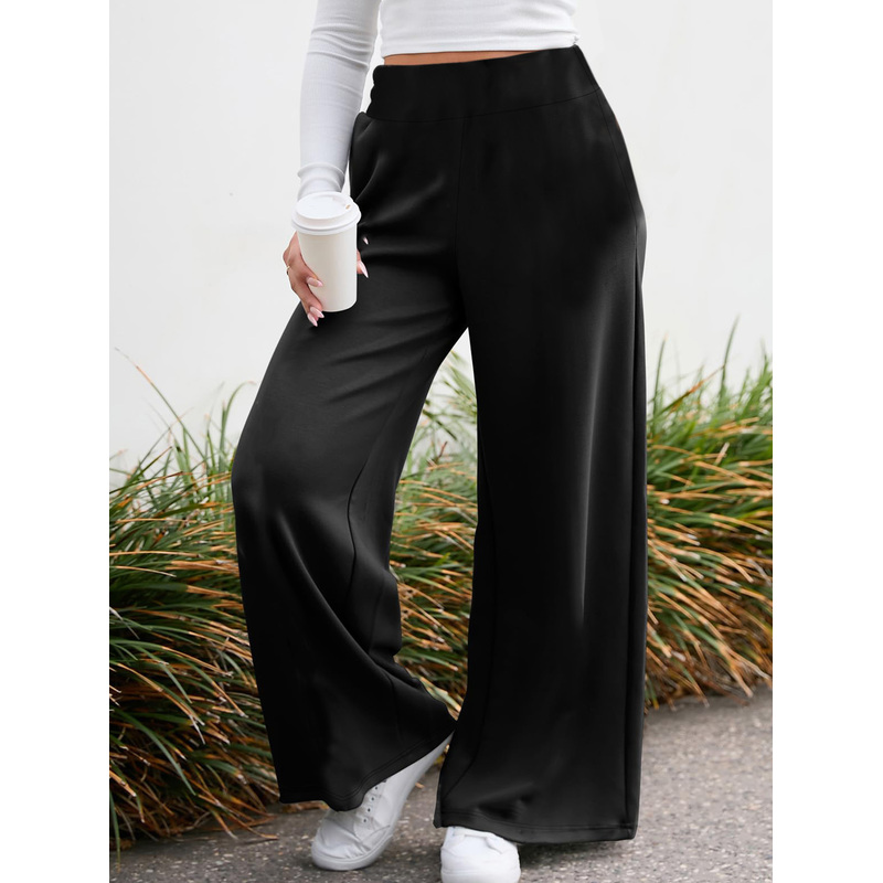 2025 décontracté élégant pantalon à jambes larges femmes solide noir minceur respirant bureau quotidien pantalon