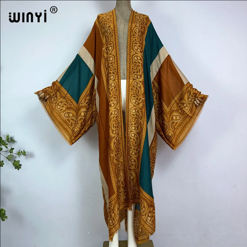 Manteau imprimé kimono WINYI, cardigan à manches longues, abaya, robe bohème, kaftan, abaya de luxe Dubaï, caftan pour femme musulmane.