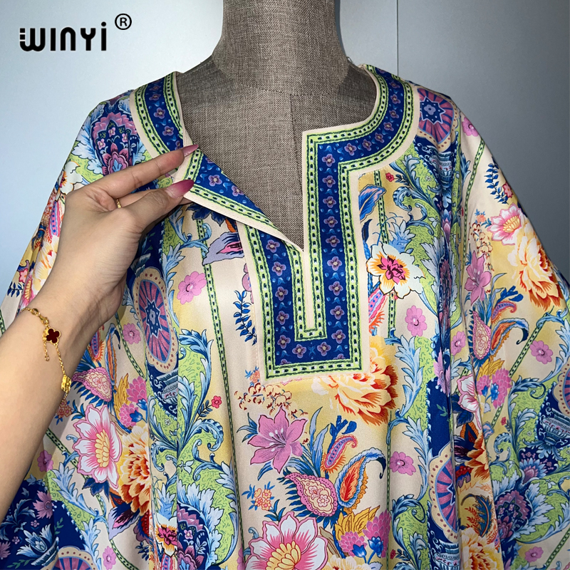 WINYI haute qualité robes musulmanes pour femme robe maxi imprimé fleuri caftan abaya dubaï luxe été bohème robe de soirée