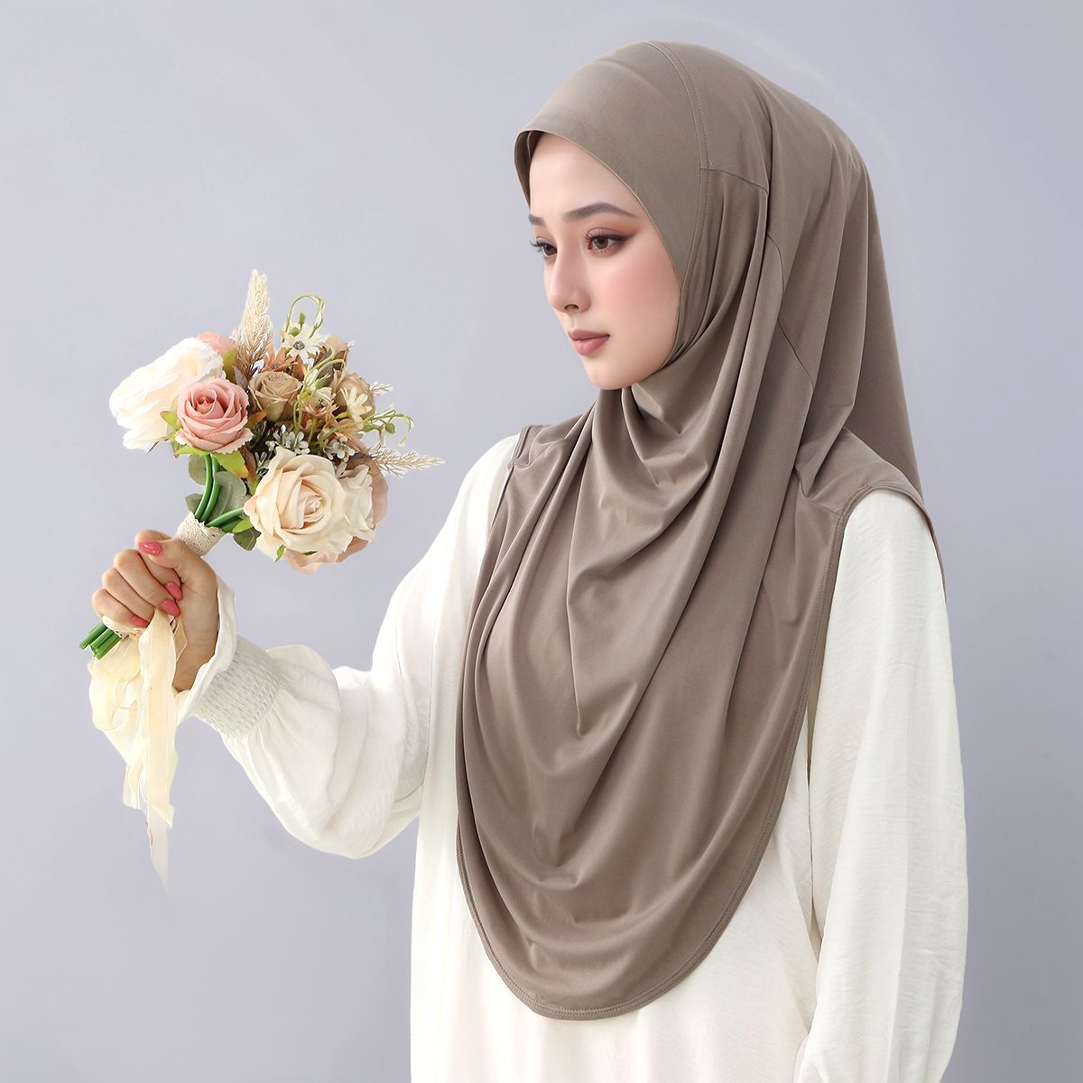 Femmes musulmanes instantané Hijab islamique couleur unie casquette intérieure malais Double menton Undercap dames cristal chanvre Bonnet chapeau Tuban Bandan