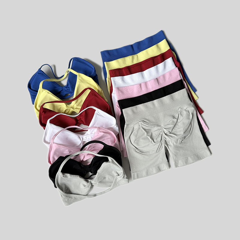 Ensemble de sport WAREBALL pour femme, 2 pièces : débardeur à col halter et short taille haute froncé sans couture, tenue de sport pour l'entraînement