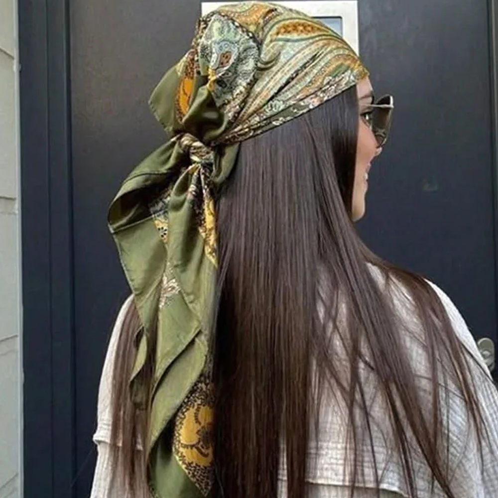 Foulard de mode pour femme, marque de luxe, carré 90*90cm, bandana, foulard en satin de soie douce, hijab, écharpe pour cheveux pour femmes