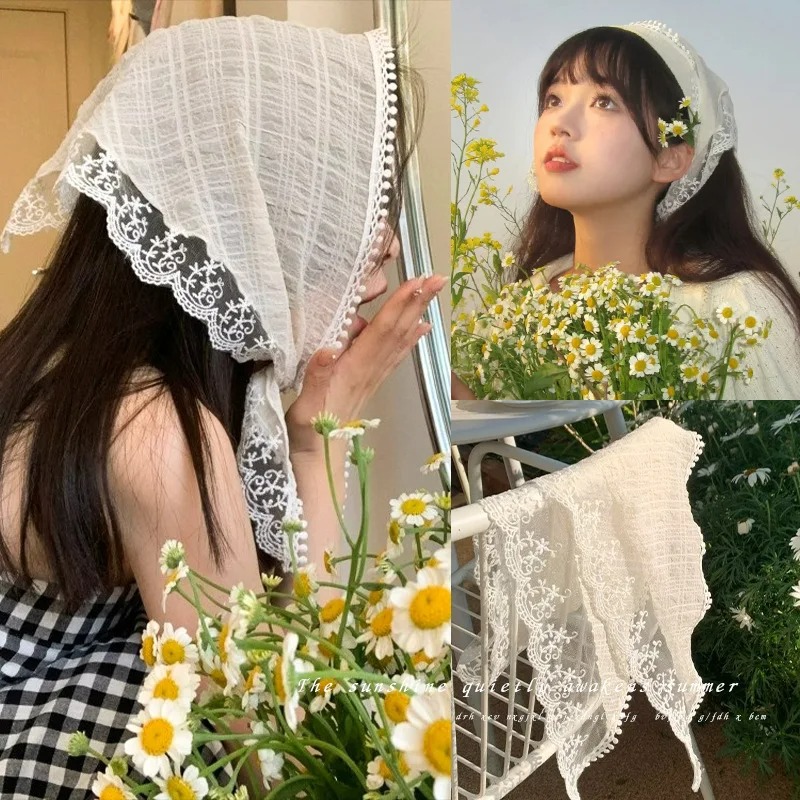 Élégant foulard triangulaire pour femme, mode coréenne été 2026, nouveau foulard rétro tricoté ajouré simple et polyvalent