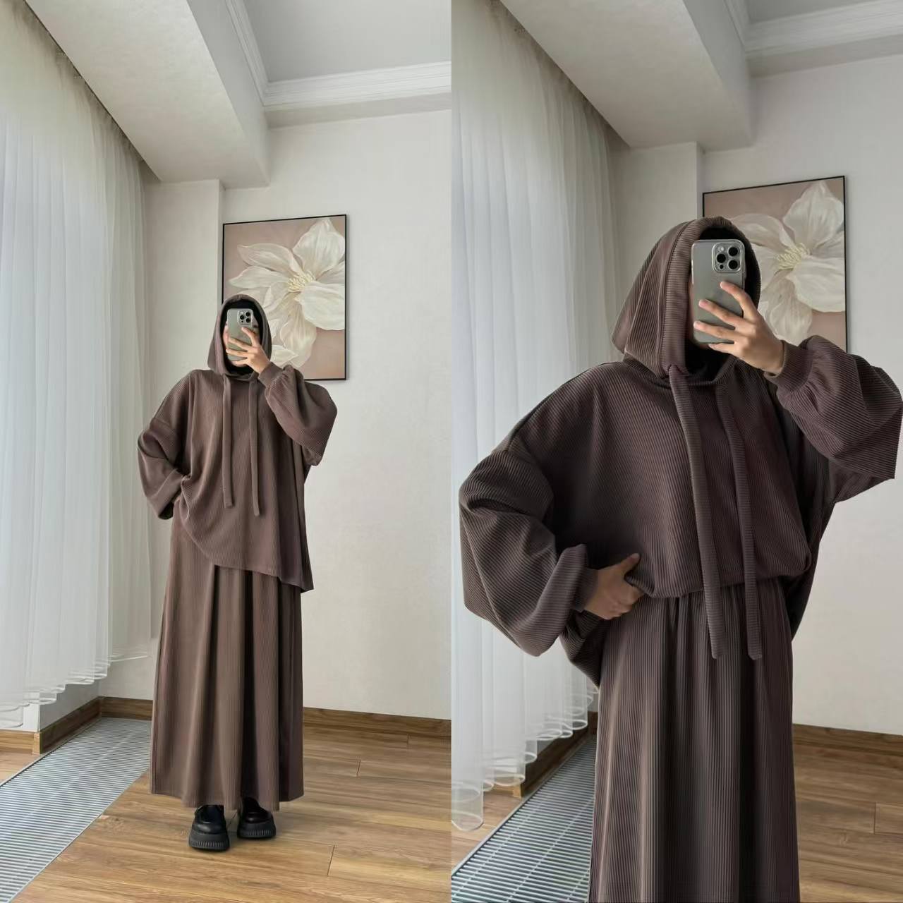 Eid femmes sweat à capuche jupes costume sweat à capuche haut Ensemble jupe longue 2 pièces Ensemble modeste musulman dubaï tenues Ramadan maroc