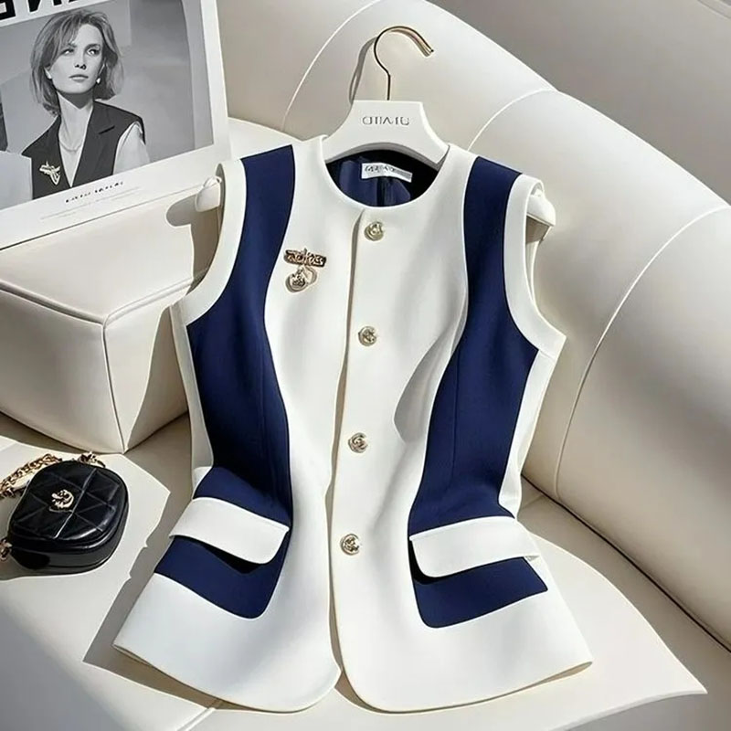 Mode coréenne contraste gilet veste femmes 2025 nouveau femme gilet en vrac printemps automne sans manches gilets manteau dames décontracté hauts