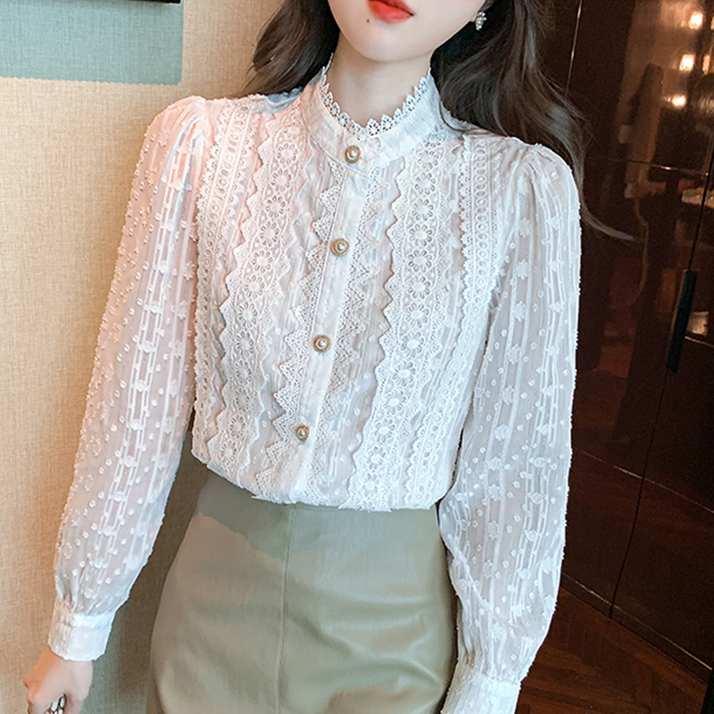 Automne femmes blanc dentelle Blouse chemise haut pour femme à manches longues Blouse femmes Blusas Mujer De Moda 2024 Blouses Femme chemises E382